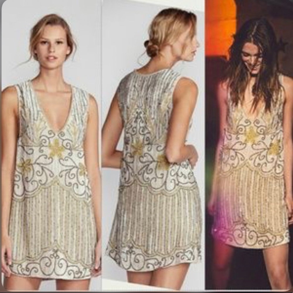Spell Design Elsa Sequin dress, SIZE L, Color eggnog/Gold